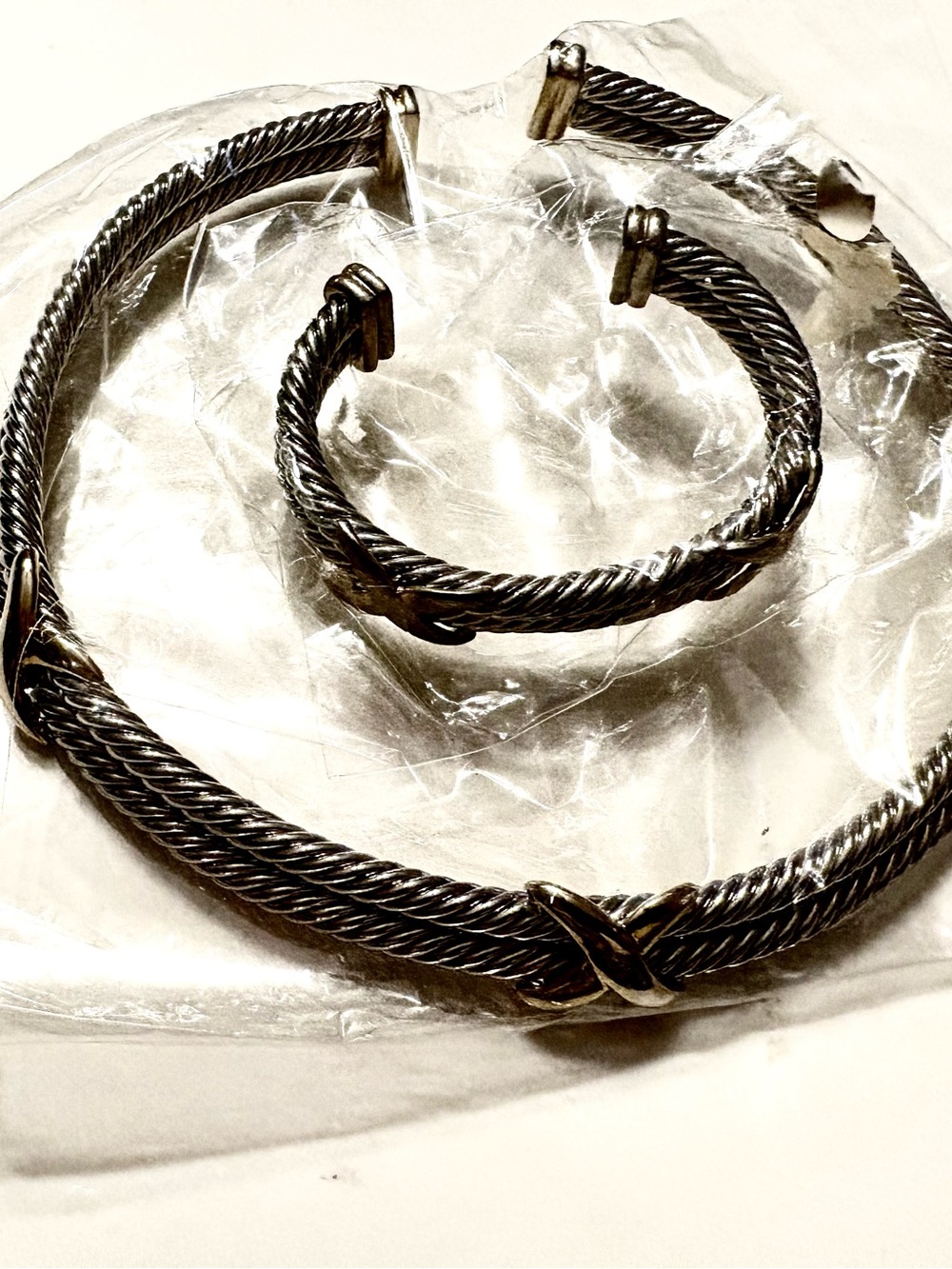 David Yurman lookalike Two-Tone Choker Necklace & Bracelet set - Silver & Gold